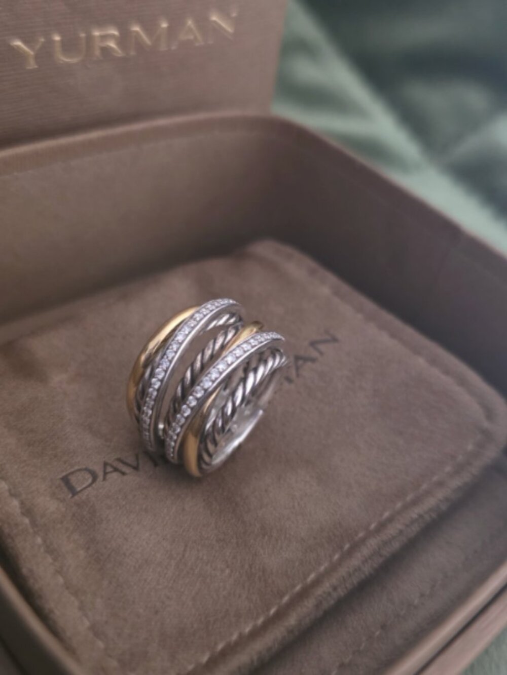 David Yurman Crossover Seven Row Ring Pave Diamond And Gold